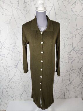 Mus & Bombon Olive Green Lenzing Viscose Knit Button Front Duster Cardigan